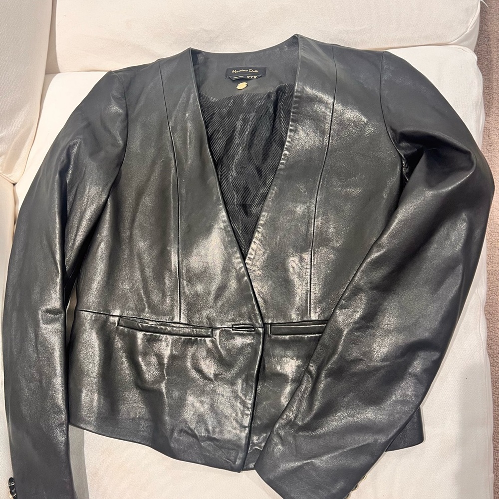 Massimo Dutti Dark Leather Women's Blazer